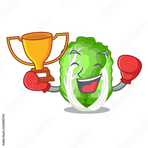 Boxing winner chinese cabbage vegetable isolated on cartoon