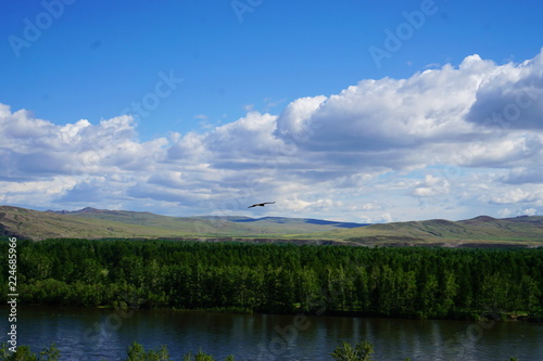 Russia. Tyva Republic. Neighborhoods of the city of Kyzyl. Here comes the Yenisei.