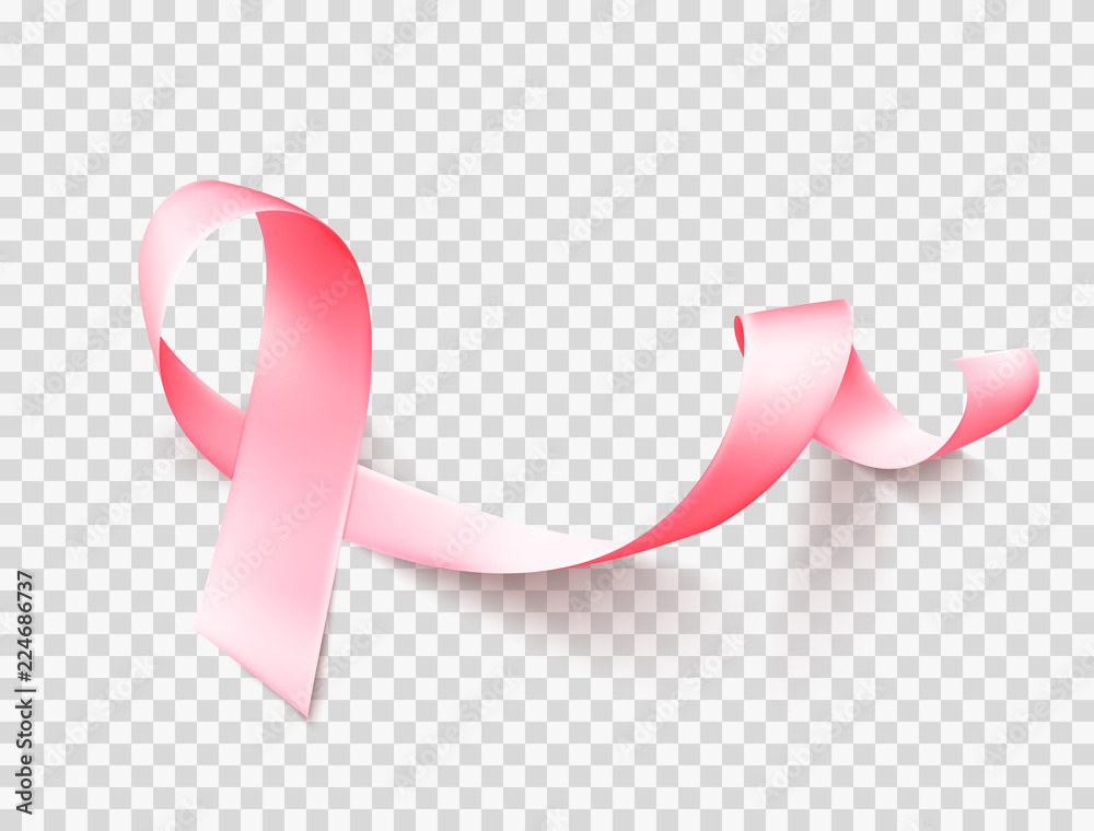 Realistic pink ribbon isolated over white background. Symbol of breast ...
