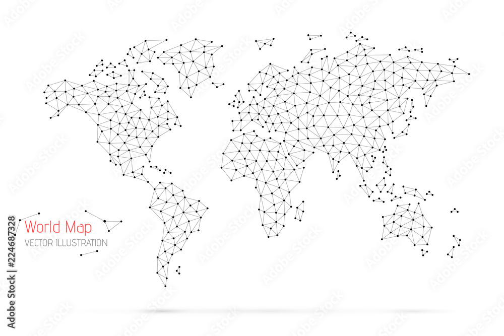 Fototapeta premium Polygonal abstract world map. Global network connection. Vector illustration. 