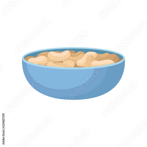 Bowl of peeled peanuts vector Illustration on a white background