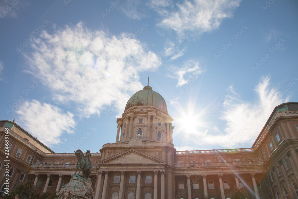 Buda Castle in Budapest Hungary, Sunshines behind the castle