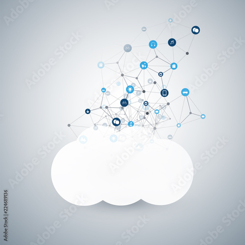 Internet of Things, Cloud Computing Design Concept with Icons - Digital Network Connections, Technology Background
