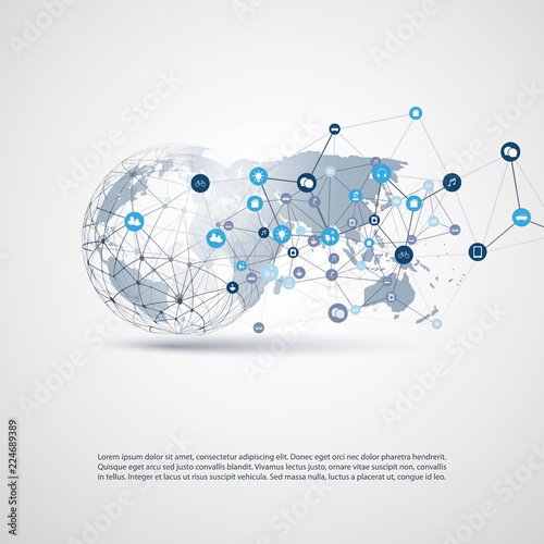 Internet of Things, Cloud Computing Design Concept with Icons - Digital Network Connections, Technology Background