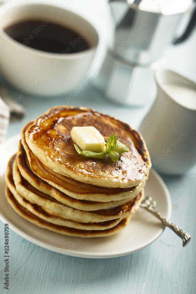 Homemade pancakes with honey and butter Homemade pancakes with honey and butter