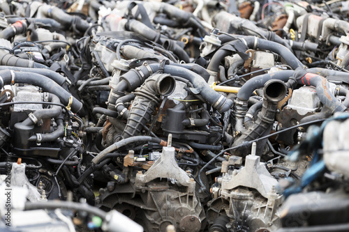 A lot of car engines. Car Assembly, spare parts trade