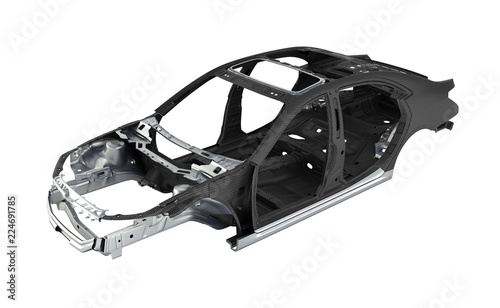 Carbon body car with metal elements isolated on white 3d illustration without shadow