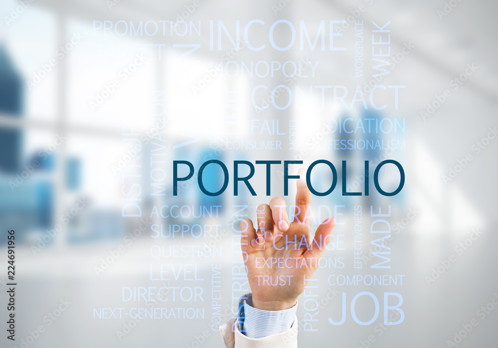 Concept of modern business with palm choocing on of keywords for success Concept of modern business with palm choocing on of keywords for success