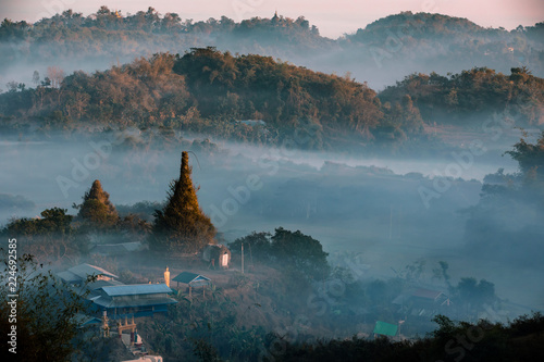 Buddha temple in the sunset dawn