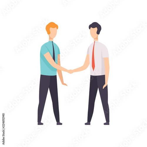 Businessmen are handshaking, business meeting concept, successful business characters at work vector Illustration on a white background