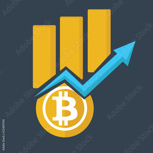 vector bitcoin growth graph on background. Bitcoin hype concept vector illustration with blank space for text