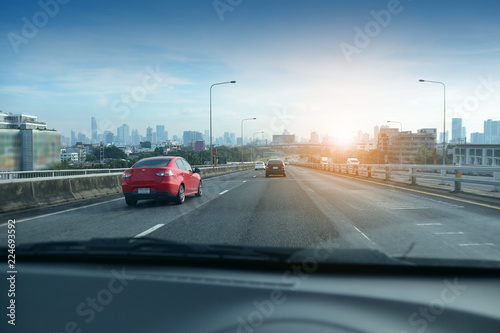 riving on highway road in the city