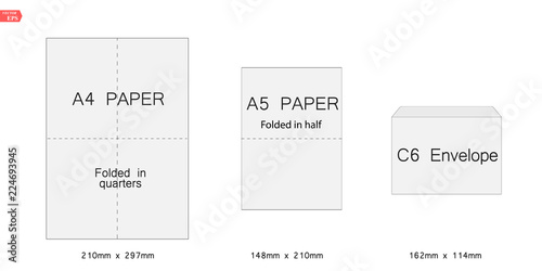 Envelope c6 template for a4, a5 paper. Vector illustration photo