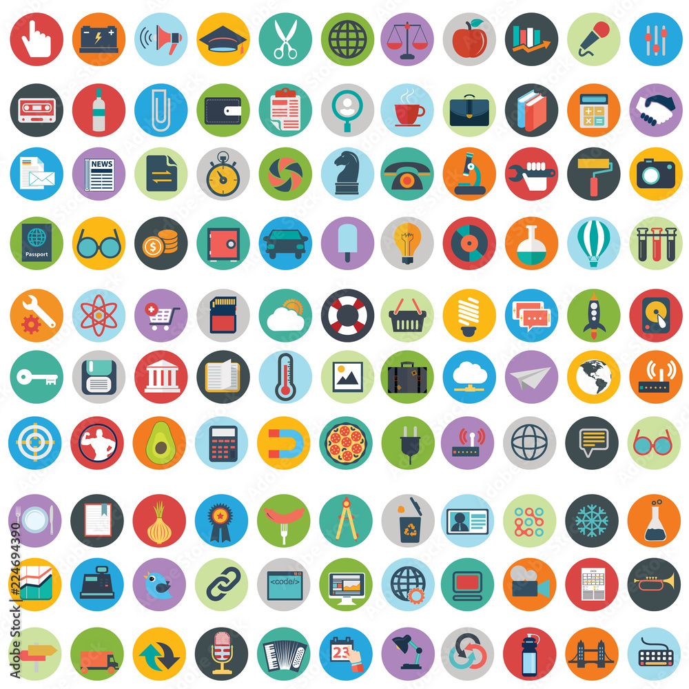 Modern flat icons vector collection with long shadow effect in stylish colors of web design objects, business, office and marketing items. Modern flat icons vector collection with long shadow effect in stylish colors of web design objects, business, office and marketing items.