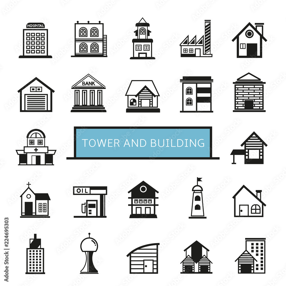 Fototapeta premium tower and building icons set