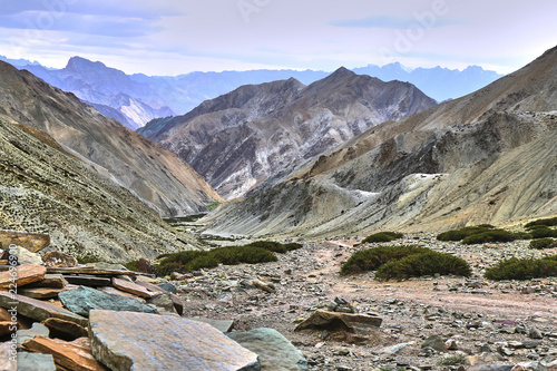 Beautiful colorful landscape taken from a Gandala pass in Himalaya mountains in Ladakh, India. photo