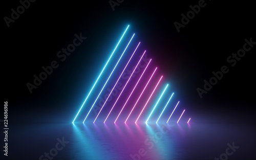 3d render, abstract minimal background, glowing lines, triangle shape, pink blue neon lights, ultraviolet spectrum, laser show © wacomka