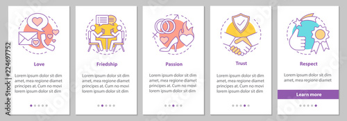 Relationships and feelings onboarding mobile app page screen wit