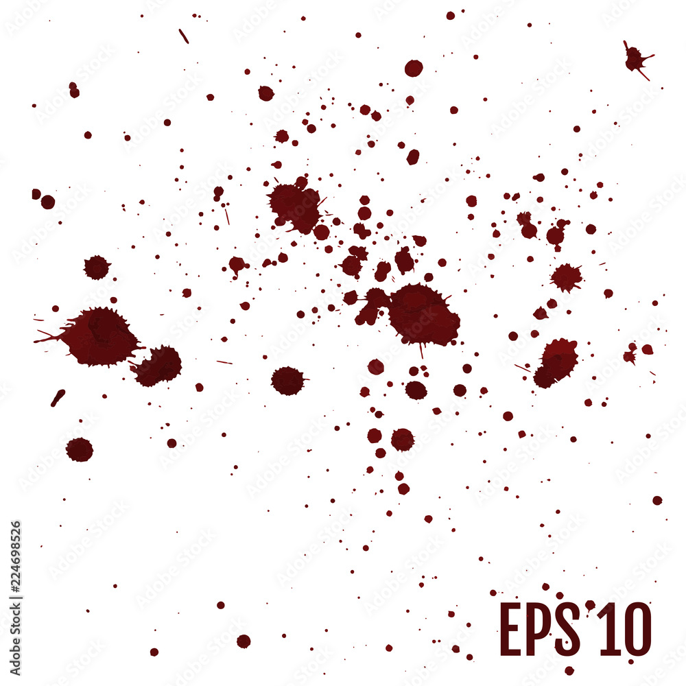 Set of various blood or paint splatters,Vector Set of different blood splashes, drops and trail. Isolated on white background. All elements are not grouped. Vector illustration.