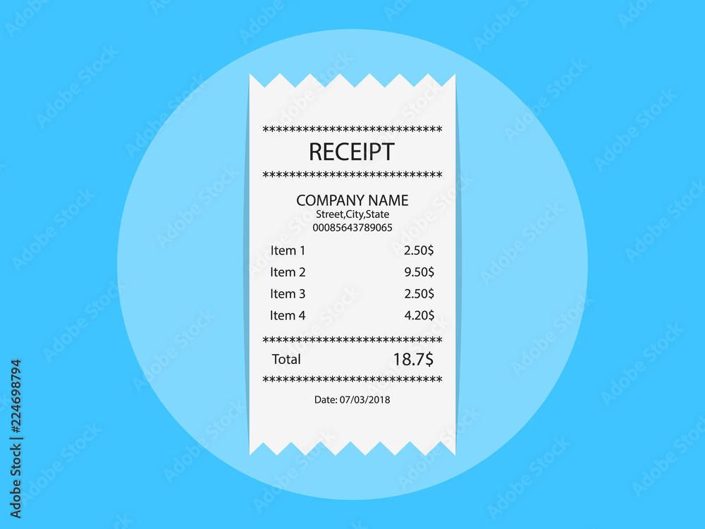 Paper check and financial check isolated. Receipt paper, bill, invoice