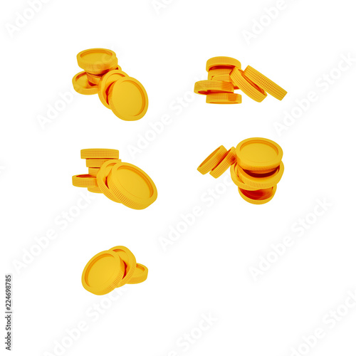 Gold coins on a white background