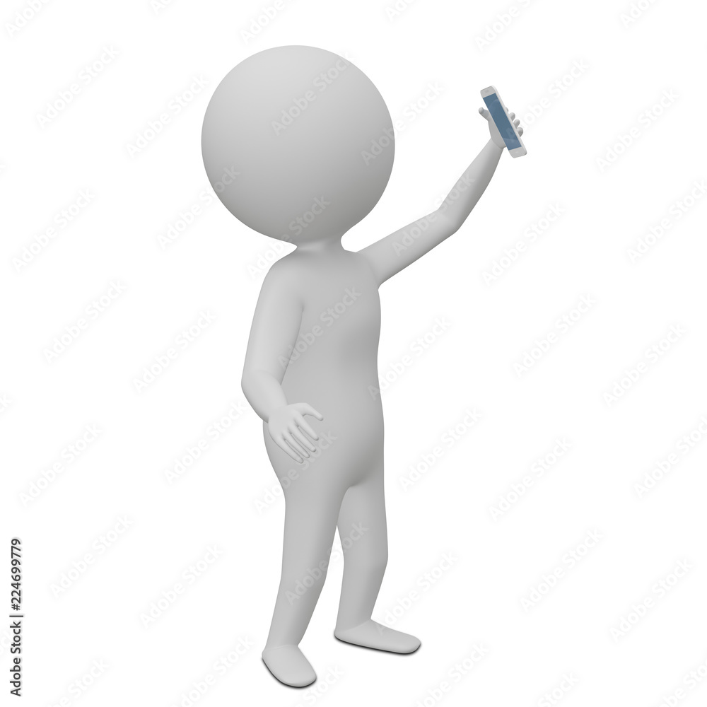 3D Illustration of an Abstract Man Making a Selfie