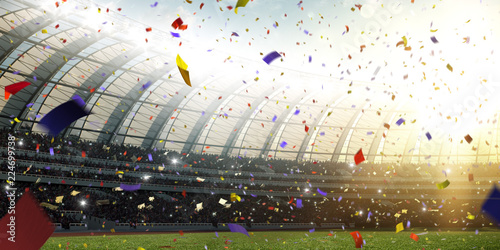 Φωτογραφία Stadium day Confetti and tinsel with people fans