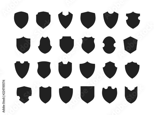 Set of 24 Different Shields Simple Shape Vector Icons white background