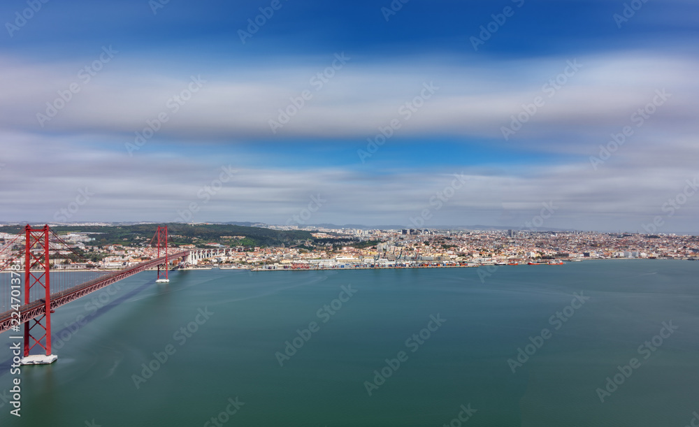 25 de Abril Bridge and Lisbon ultra long exposure