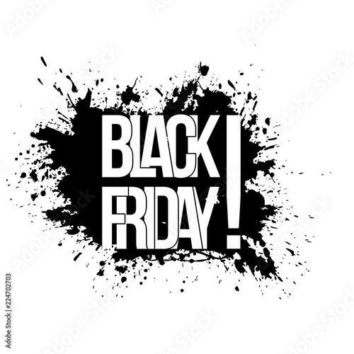 Black Friday Sale grunge banner with black paint splashes on white background. Vector illustration.