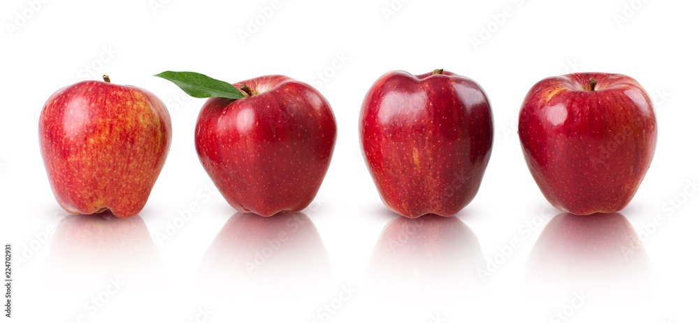 Line of apples with one apple having a leaf Line of apples with one apple having a leaf