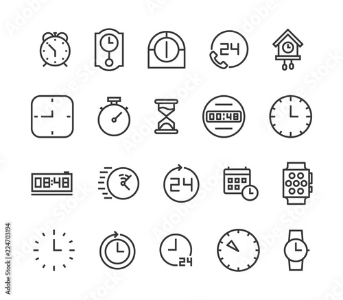 Simple Set of Time Related Vector Line Icons. Contains such Icons as Timer, Speed, Alarm, Restore, Time Management, Calendar and more. Editable Stroke. 48x48 Pixel Perfect. - stock vector