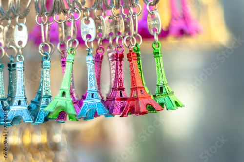 Souvenir from Paris, France. Litlle Eiffel Towers for sale in different colours photo