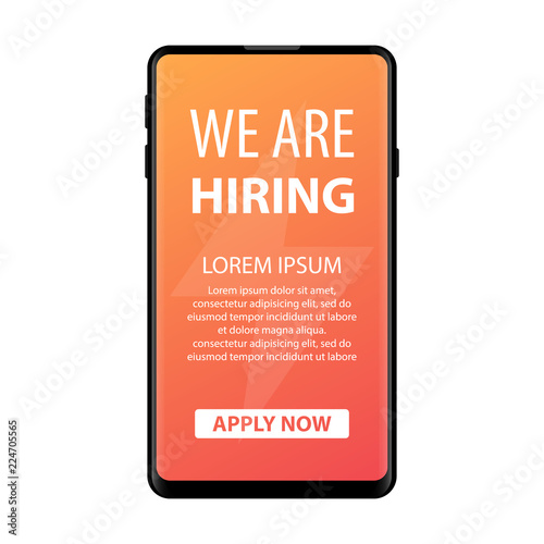 We are hiring mobile design with text copy space. Employment recruitment business concept for hr announcement and business hire Vector Icon
