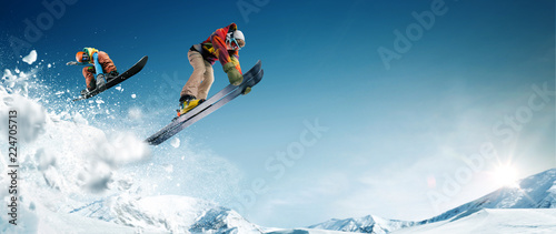 Skiing. Snowboarding. Extreme winter sports
