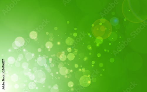 Green sparkle rays lights with bokeh elegant show on stage abstract background. Dust sparks background.