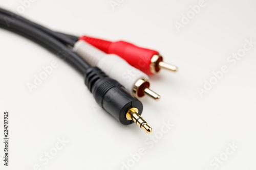 RCA mini jack audio cable, white background