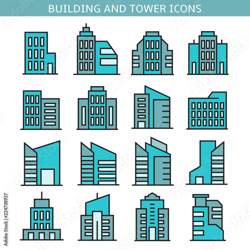 building and office tower icons