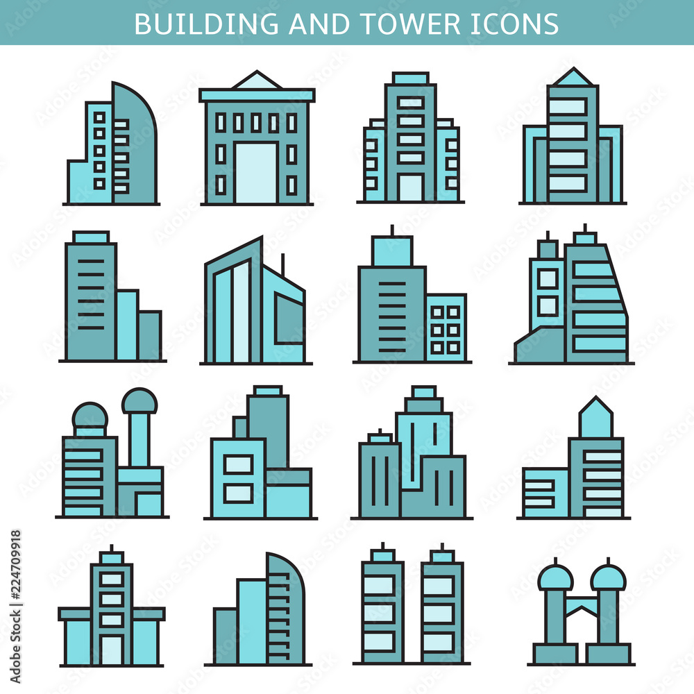 building and office tower icons building and office tower icons