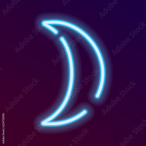 Moon blue neon icon for web. Glowing sign vector