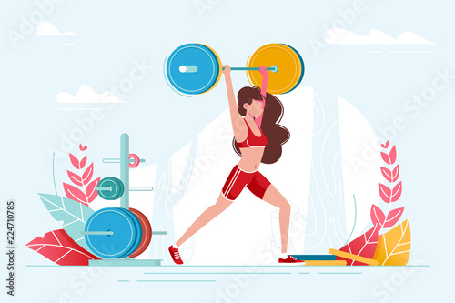 Lift girl is doing sports with big weight.