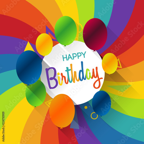 abstract celebration birthday background with colorful balloons, stripes