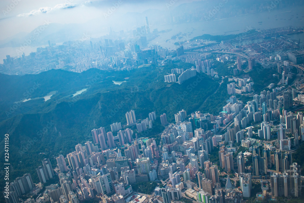 飛行機からの香港の眺め