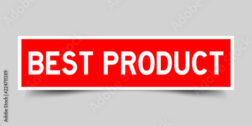 Red color label sticker in word best product on gray background