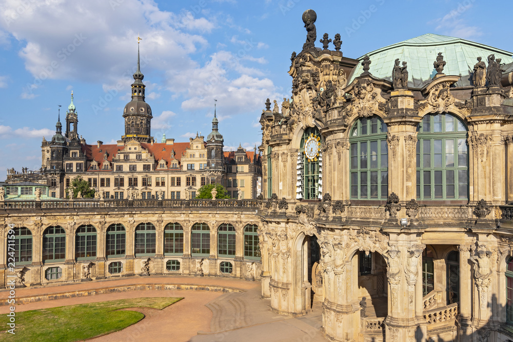 Zwinger with Carillon Pavilion and Castle in Dresden, Saxony Germany.