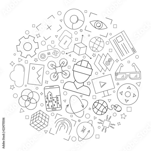Virtual reality circle background from line icon. Linear vector pattern. Vector illustration