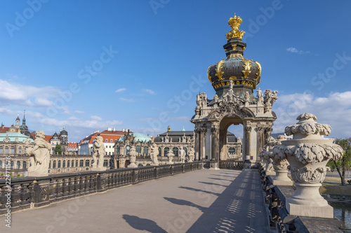 View of Crown Gate (Kronentor) in the courtyard of Zwinger Palace, royal palace XVII century in Dresden, Germany.
