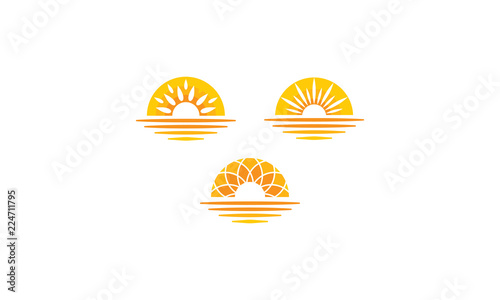 Sun Sunset Sunrise Sea Shadow Vector Logo icon