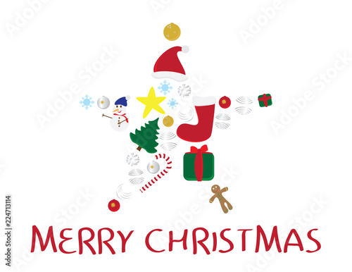 Star shape with Christmas elements and Merry Christmas greeting