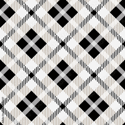Plaid checkered tartan seamless pattern in black and white colors. Vector